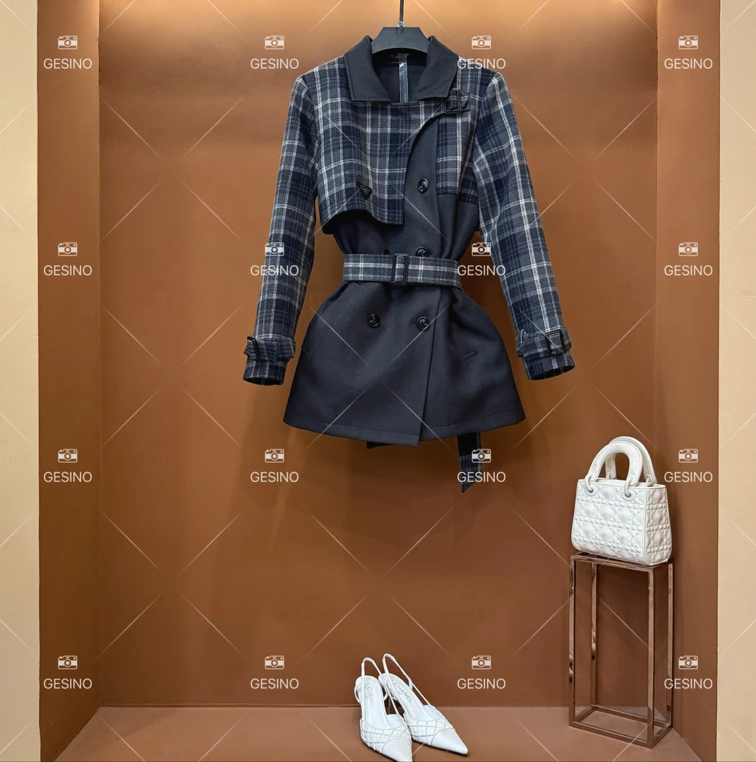 【露】秋冬气质小香风外套时尚收腰女士翻领中长款外套 QD-2024859