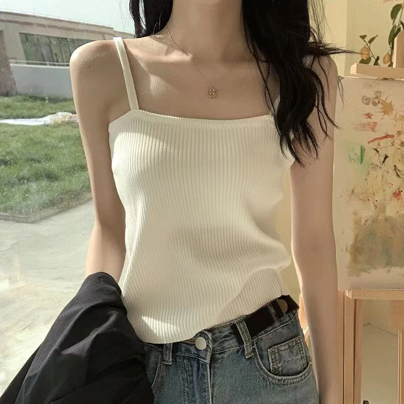 针织吊带背心女外穿潮ins夏季网红白色小西装内搭美背上衣打底衫