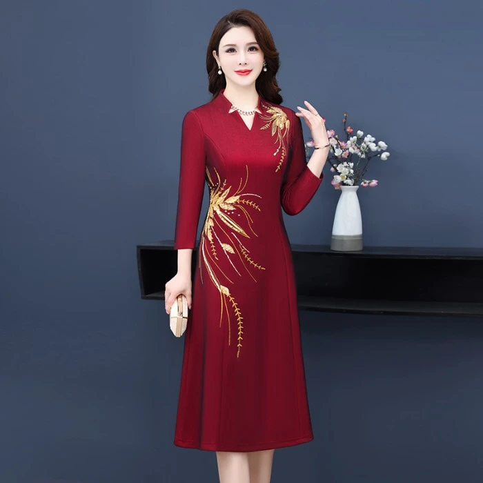 结婚礼服妈妈装连衣裙 时尚高端喜婆婆丈母娘结婚礼服婚宴服长裙