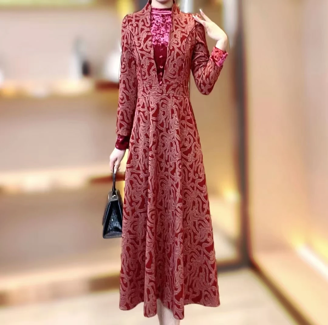 【香舍菲尔】82886修身气质长2024新中式国风秋冬款高端旗袍连衣裙