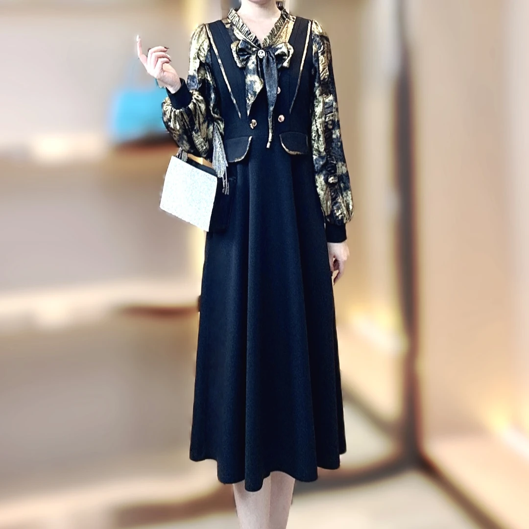 【香舍菲尔】82852法式小香风设计高级感气质名媛拼接设计连衣裙