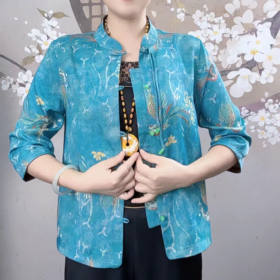 春夏新款  【凤舞九天】新中式七分袖 华尔段 时尚休闲上衣