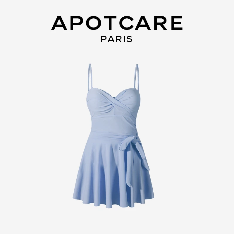 法国 APOTCARE 连体泳衣女保守气质裙式聚拢遮肚显瘦露背温泉度假