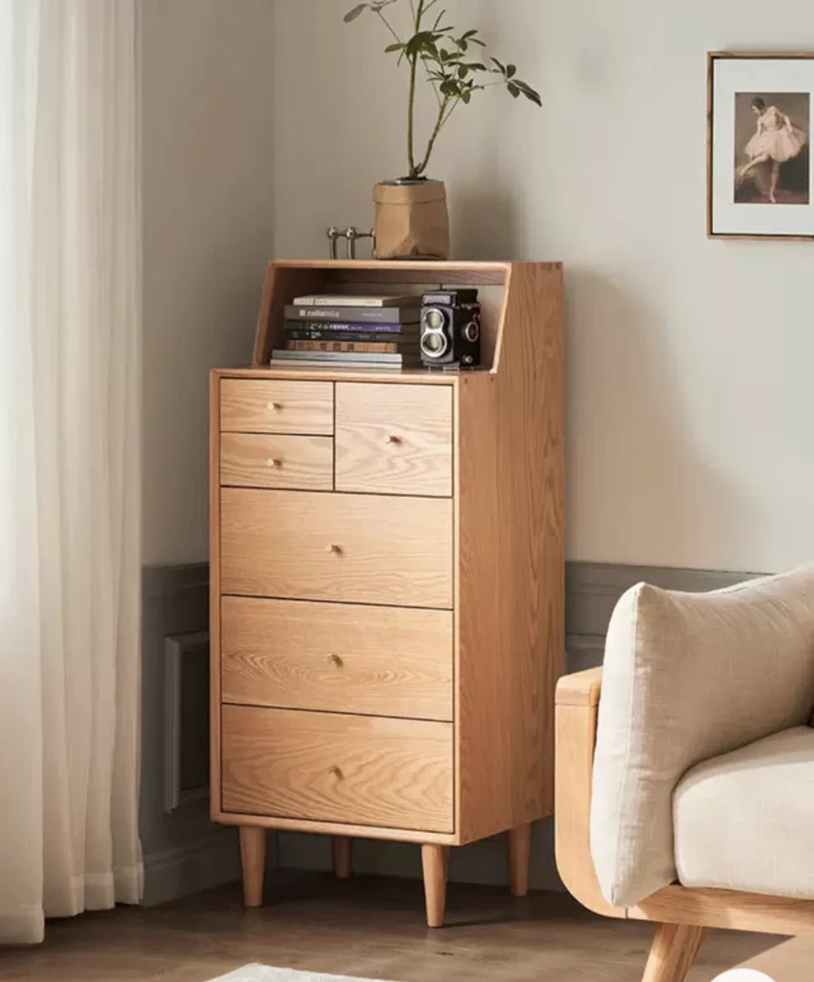 斗柜高六斗橡木实木斗柜原木色黑胡桃色双色可选全新B3032