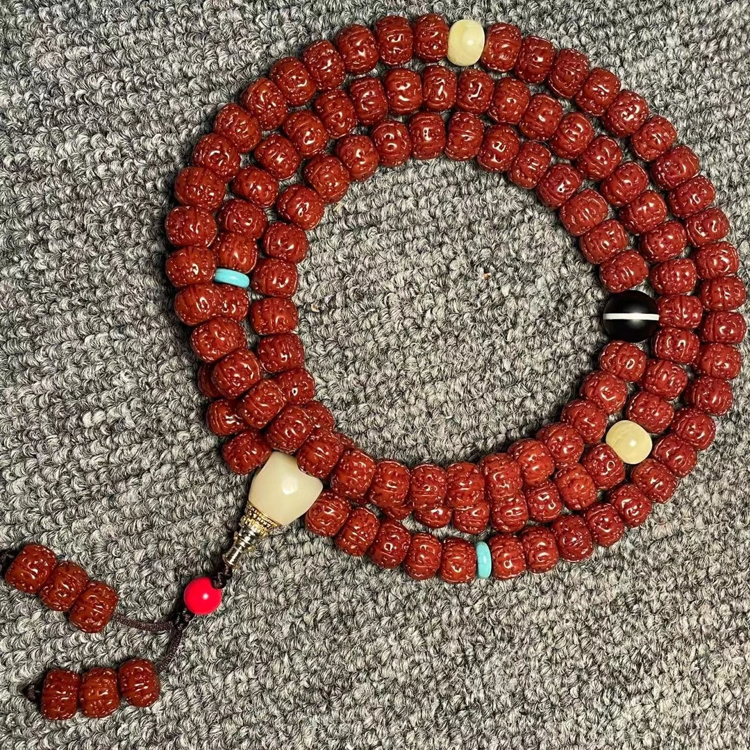 金刚菩提108颗脖挂文玩好物藏式直切赤焰盘龙机刷成品9-10mm