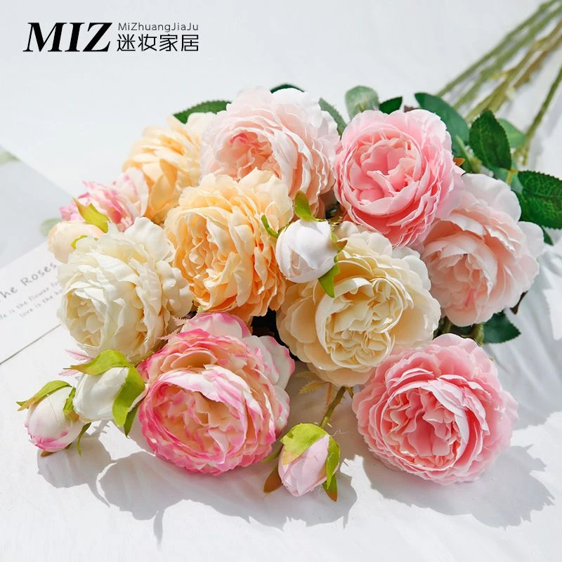 迷妆 仿真牡丹花假花家居装饰花客厅餐桌玫瑰花束摆件婚庆插花束