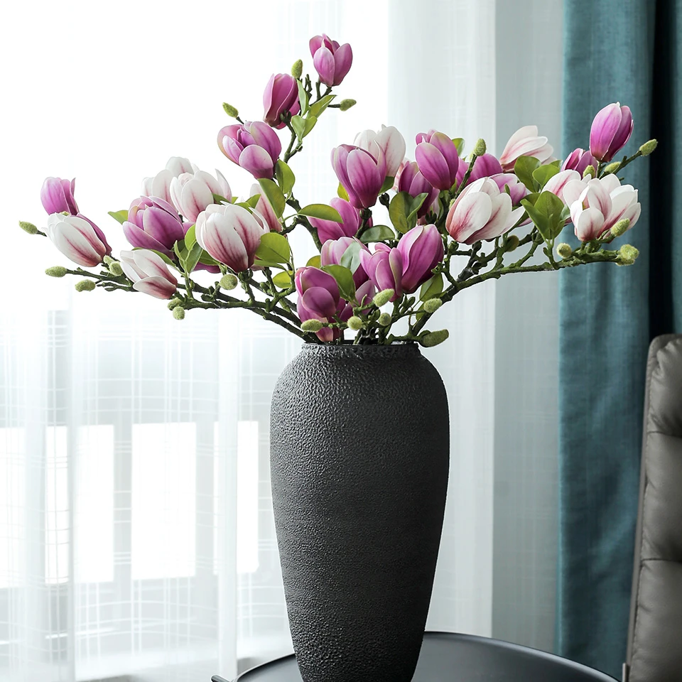 手感含苞玉兰花仿真花家居客厅餐桌假花摆件插花装饰花艺套装摆设