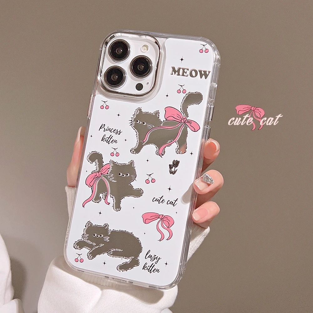 镜面ins可爱猫咪14pro max适用iphone13苹果手机壳12化妆镜11硬14