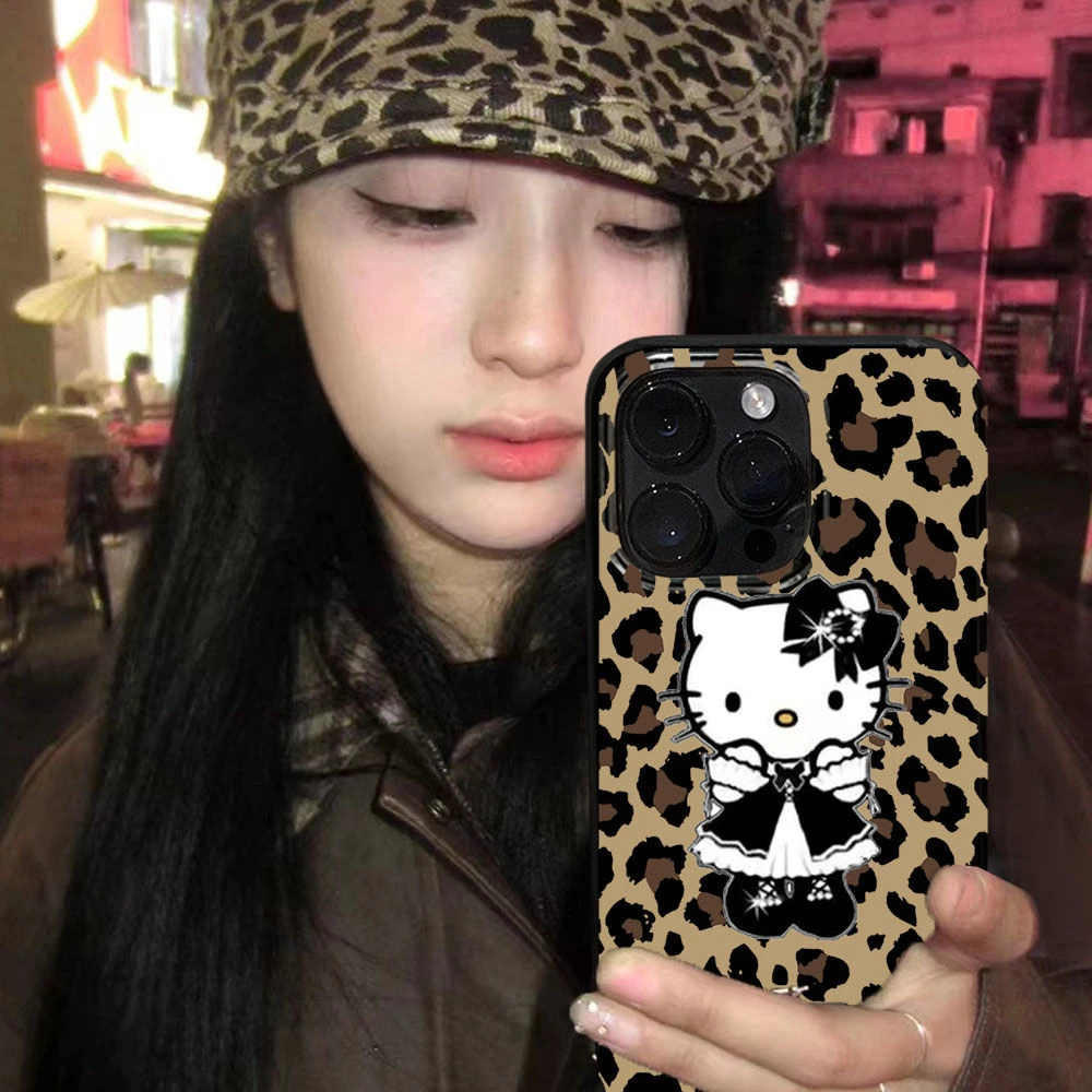 复古豹纹Kitty猫适用iPhone15可爱14Pro秋冬13潮11小众12苹果XR女
