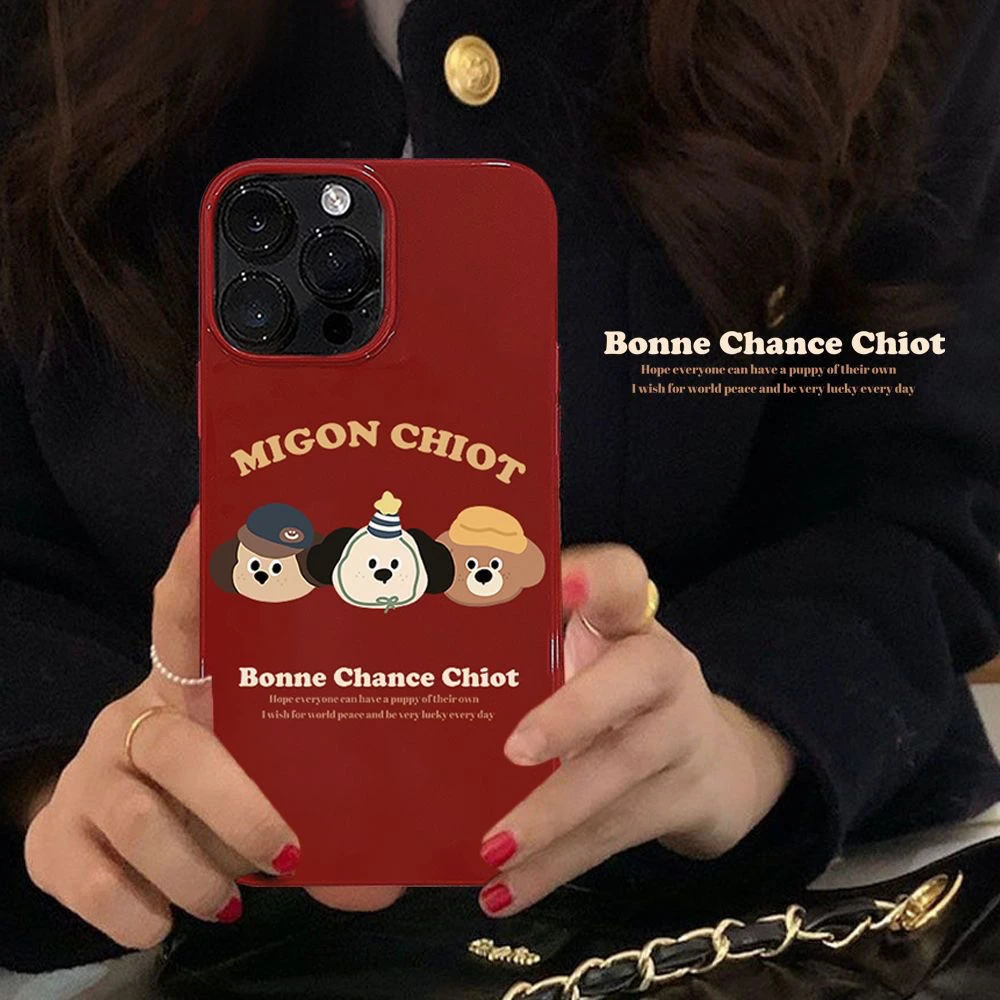 甜酷小狗适用13苹果15可爱14proMax手机壳iPhone11女14新年xr酒红