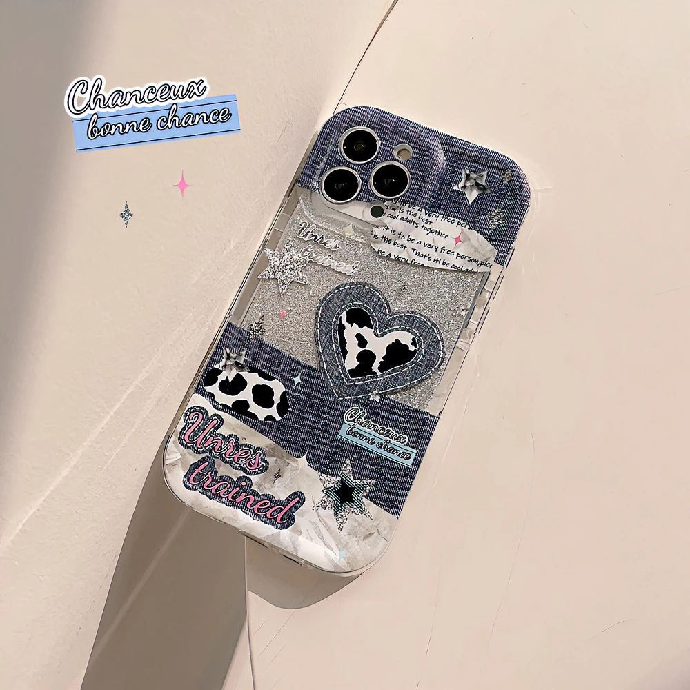 「抖in清凉季」闪粉Y2K拼接牛仔适用14promax手机壳12苹果13可爱X潮