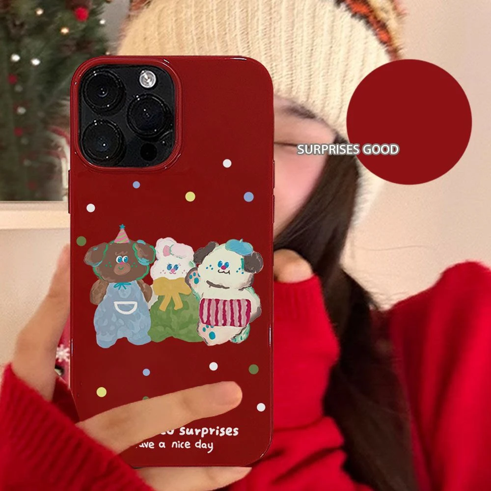 新年ins风波点围巾X小熊适用iPhone14promax红色苹果15小众春节13