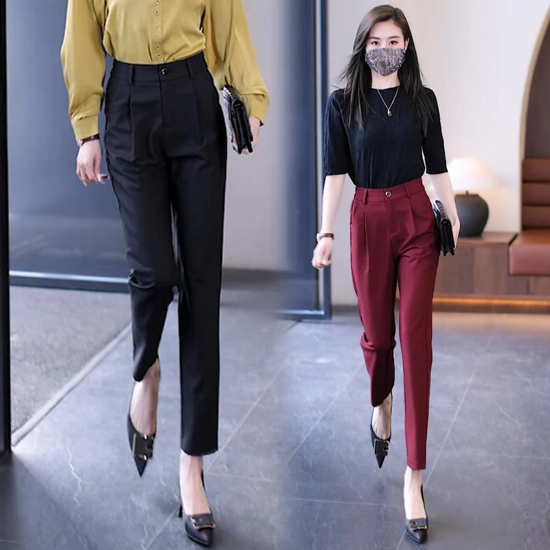 【清仓】小脚西装裤女2023春秋款高腰显瘦哈伦裤子职业烟管女裤 009