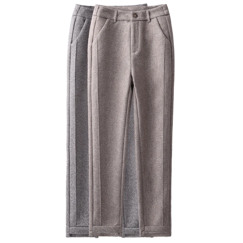 奈秀儿毛呢烟管裤女2024秋冬季新款百搭显瘦松紧高腰哈伦裤子022