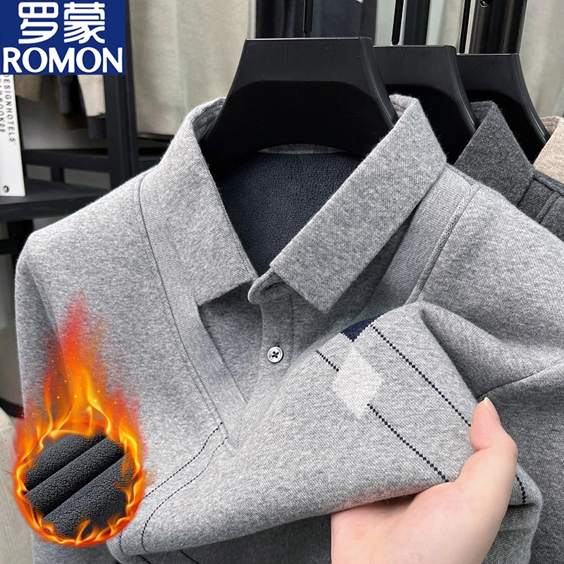 罗蒙假两件毛衣男士加绒加厚长袖宽松保暖爸爸中年冬季针织打底衫