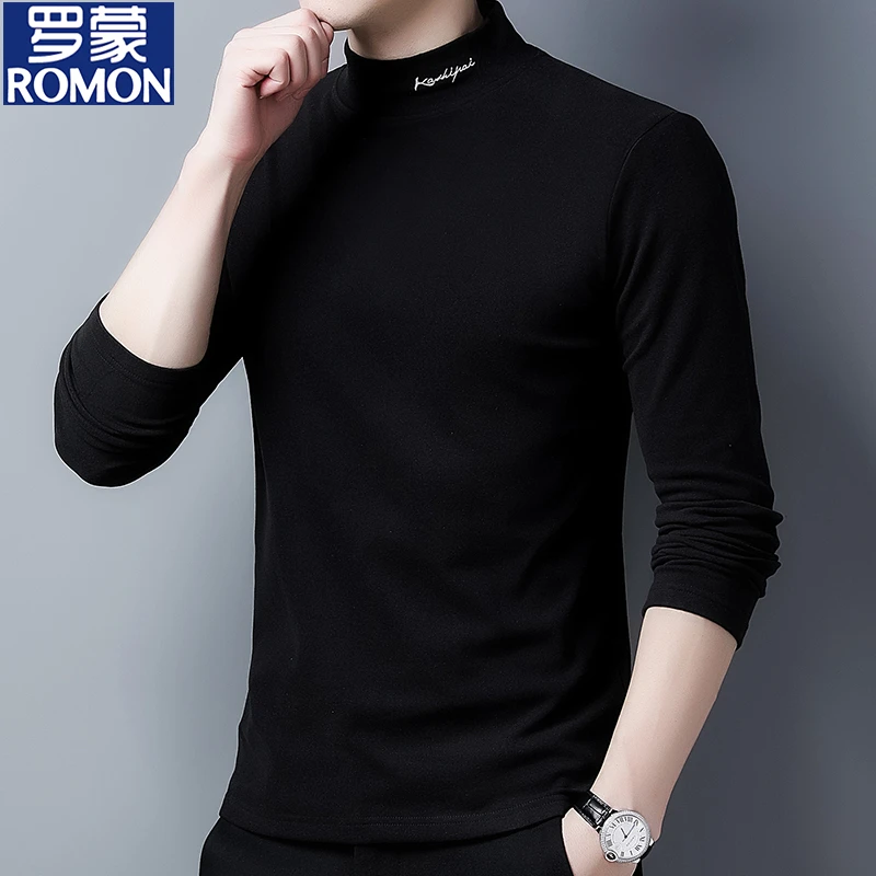罗蒙双面绒打底衫长袖T恤男士秋冬款半高领内搭成熟痞帅男装上衣