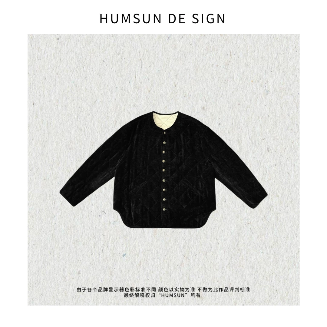HUMSUN/禾木笙 中古感绗棉菱格纹灯芯绒雾感保暖夹棉外套 24E171