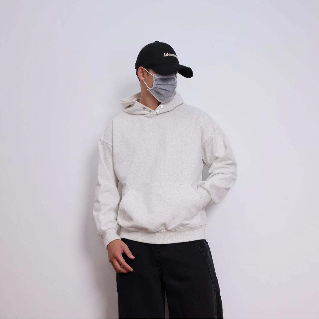 Aimnha美式连帽纽扣卫衣男女插肩秋冬套头帽衫宽松长袖简约休闲