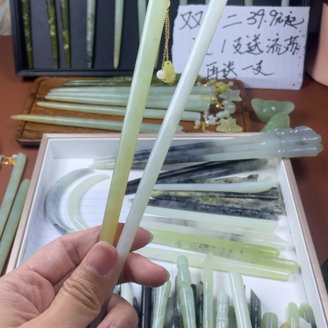 【闪购商品】蛇纹石玉发饰合金陀*丫