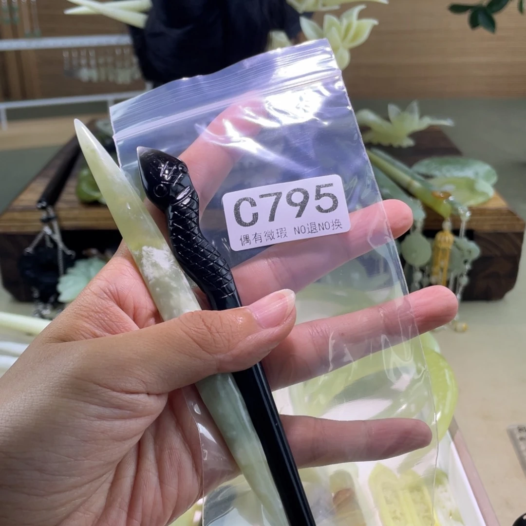 蛇纹石玉发饰合金M****花