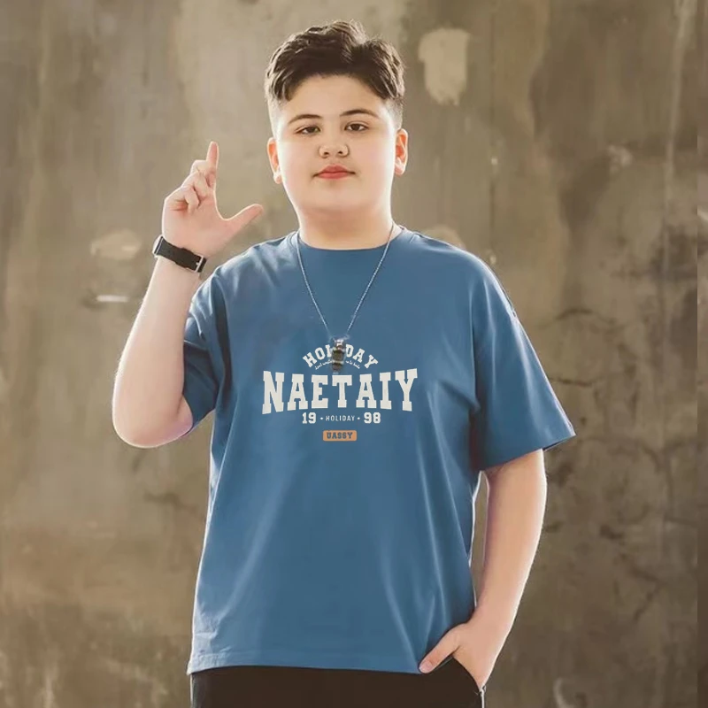 胖男童短袖t恤儿童纯棉夏季半袖宽松中大童大码男孩圆领加肥加大