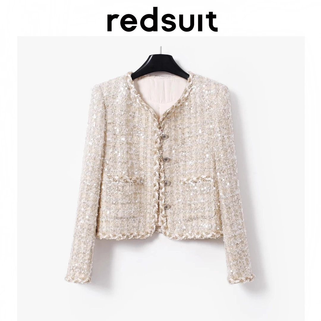 DLEEC重工亮片富家千金高级感法式花呢小香风外套气质别致上衣