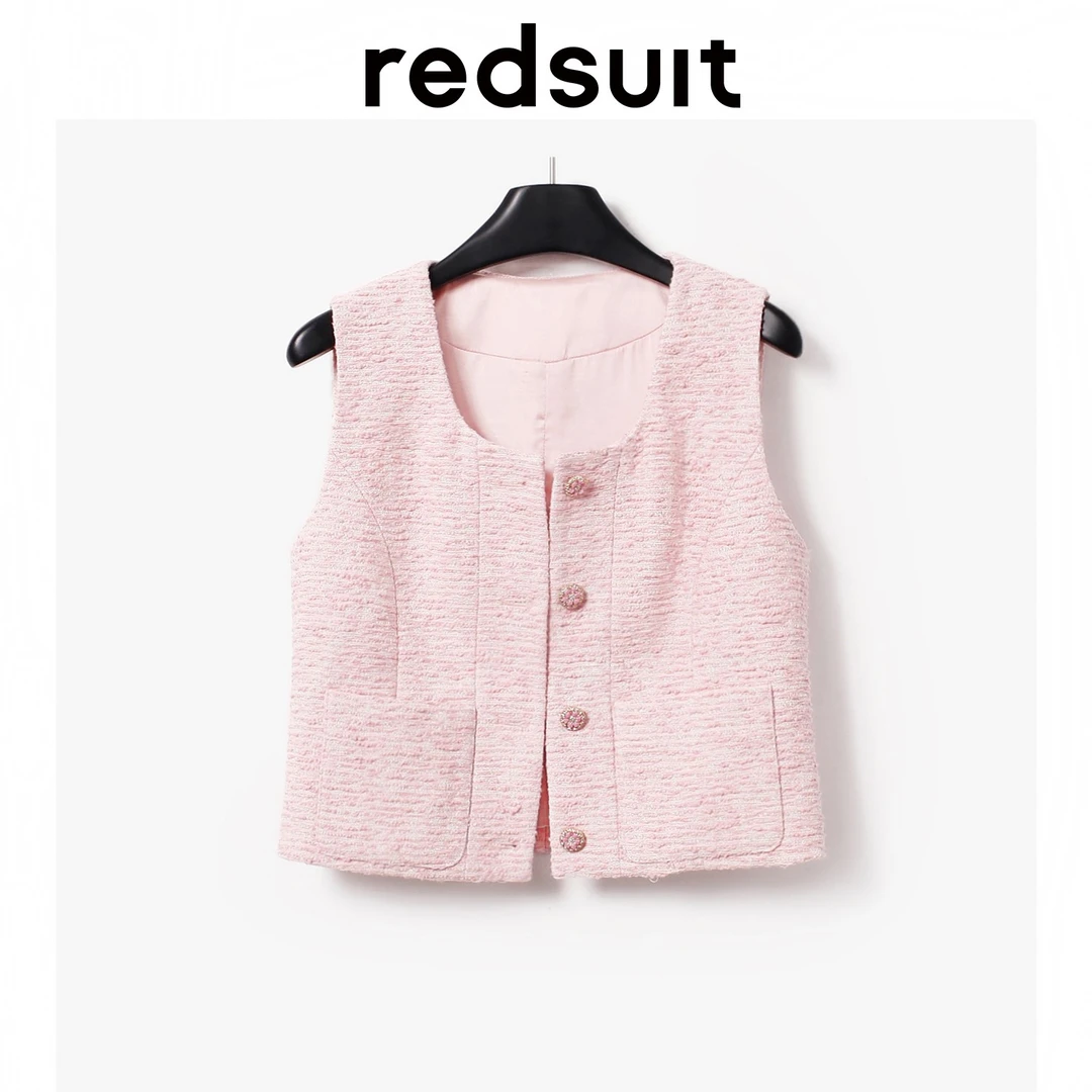 redsuit 夏日博主同款！网红无袖口袋甜美减龄小香风方领薄款马夹