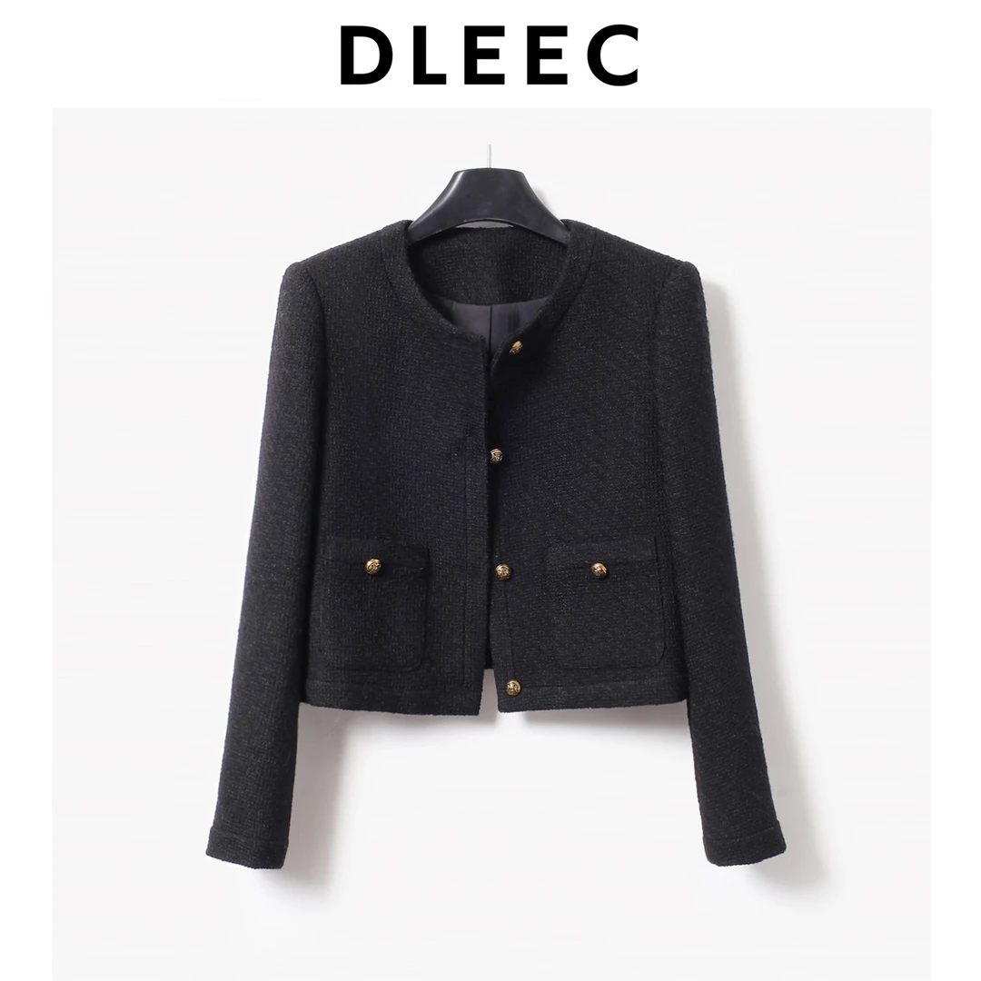 DLEEC法式短款羊毛小香风外套小个子新款复古轻熟风时髦百搭上衣