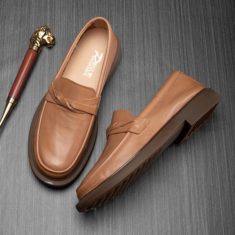 帕达索男鞋一脚蹬豆豆鞋懒人大头乐福鞋休闲圆头皮鞋220338 AZG