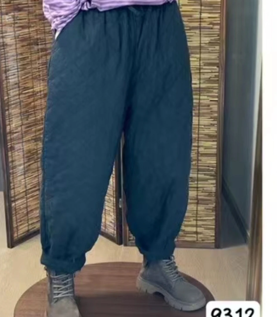 宽松显瘦百搭亚麻哈伦裤加厚棉裤