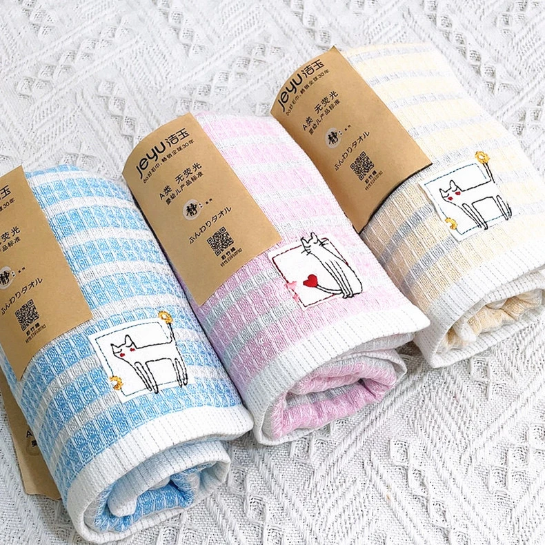 小梅家3条装洁玉A类彩竹棉纱布毛巾30x60吸水童巾洁面孚日集团