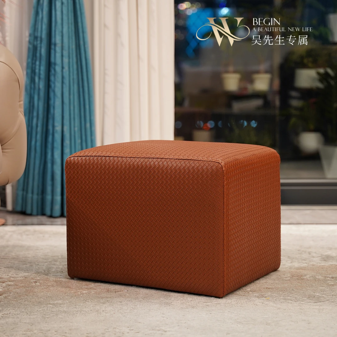 休闲时尚换鞋凳搁脚凳极简编织方凳客厅轻奢复古家用简约潮流-QQ