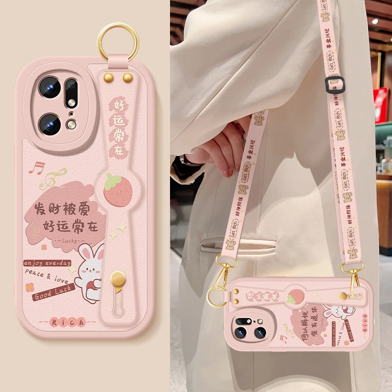 oppofindx5手机壳findx5pro斜挎腕带挂绳全包防摔保护套硅胶软壳