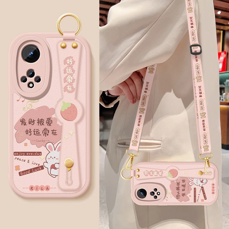 华为荣耀50手机壳50se斜挎腕带挂绳50pro全包防摔honor硅胶软壳女