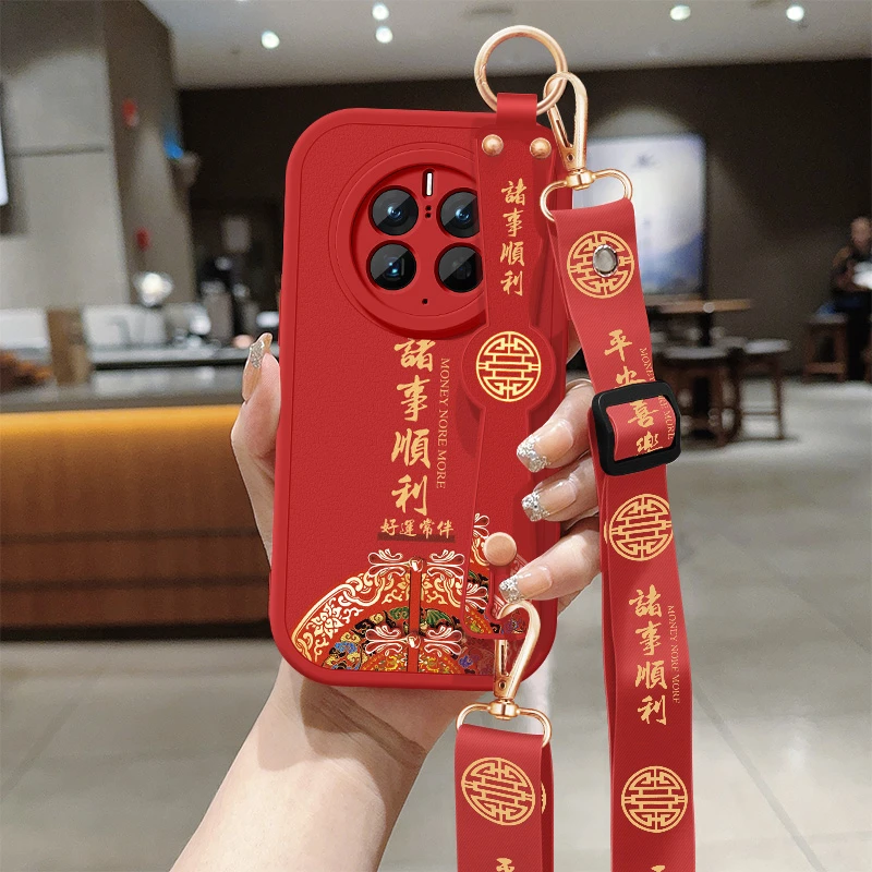 华为mate50手机壳mate50pro斜挎腕带mate50e全包防摔硅胶软壳女款