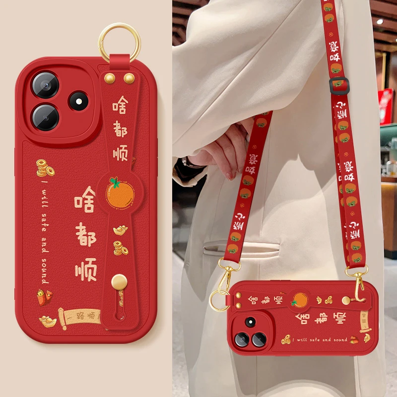 小米红米note14手机壳note14pro+斜挎腕带redmi全包防摔硅胶软壳