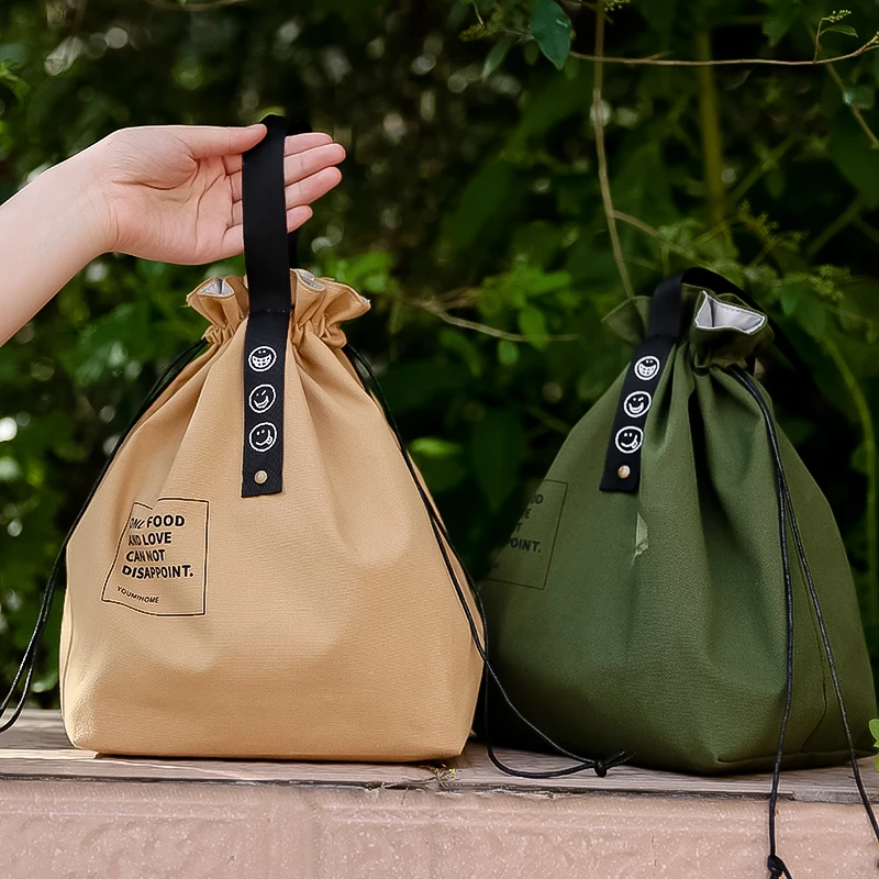 原创新款棉帆布装饭盒饭兜手提袋小众防水内衬上班族便当包大容量