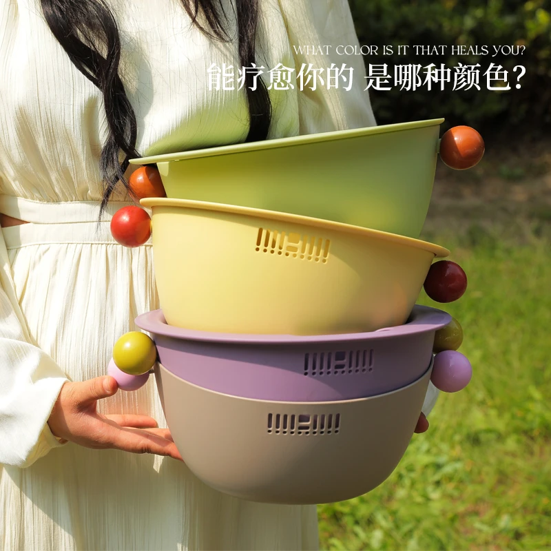 沥水篮家用果盘盆双层可挂淘米客厅水果盘加厚家用果盘洗菜沥水篮