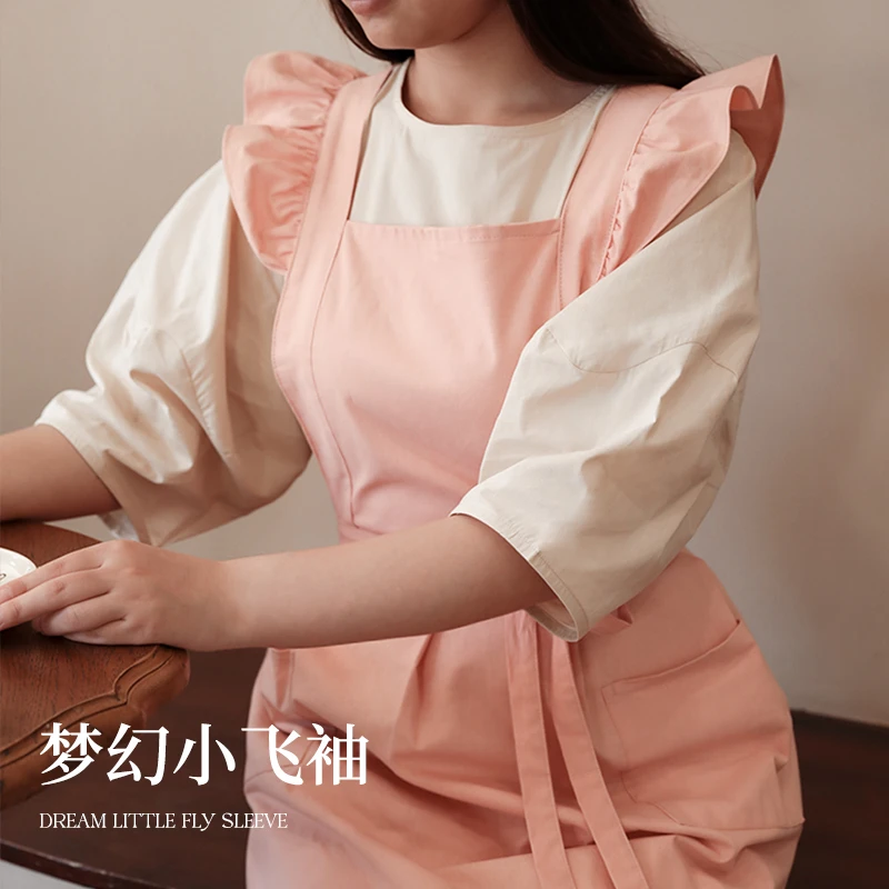 围裙厨房专用女款2025新款防脏上班用家庭粉色纯棉定制logo印字水