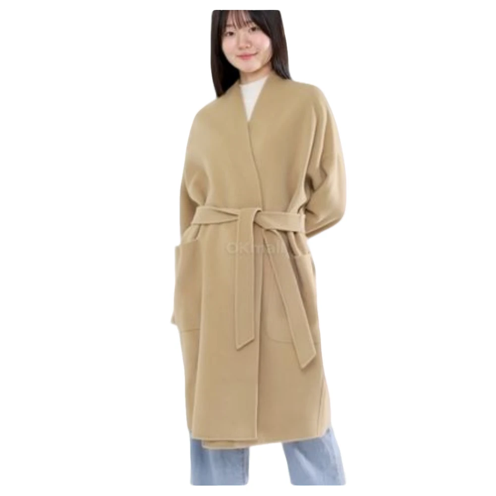 奢邦/MAX MARA WEEKEND 纯色V领浴袍大衣 女 米色