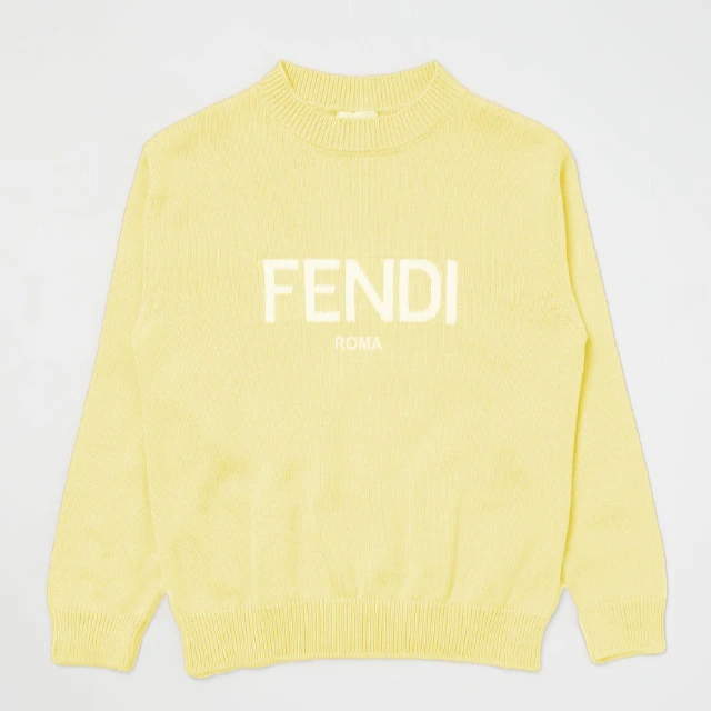 奢邦/FENDI芬迪 童装 LOGO印花长袖圆领毛衣 黄色