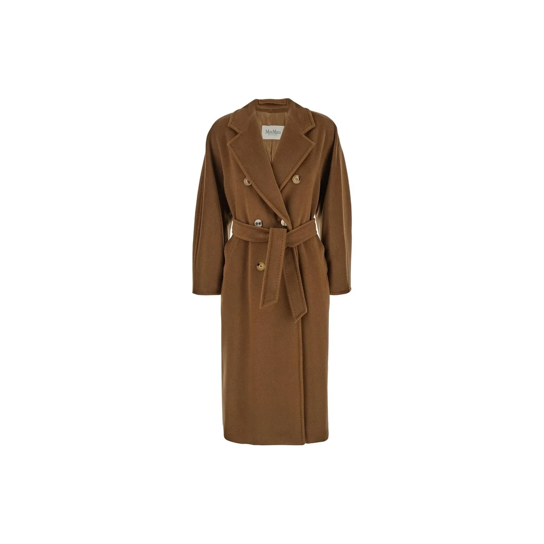 奢邦/MaxMara 101801系列 经典款双面毛呢宽松排扣大衣 褐色