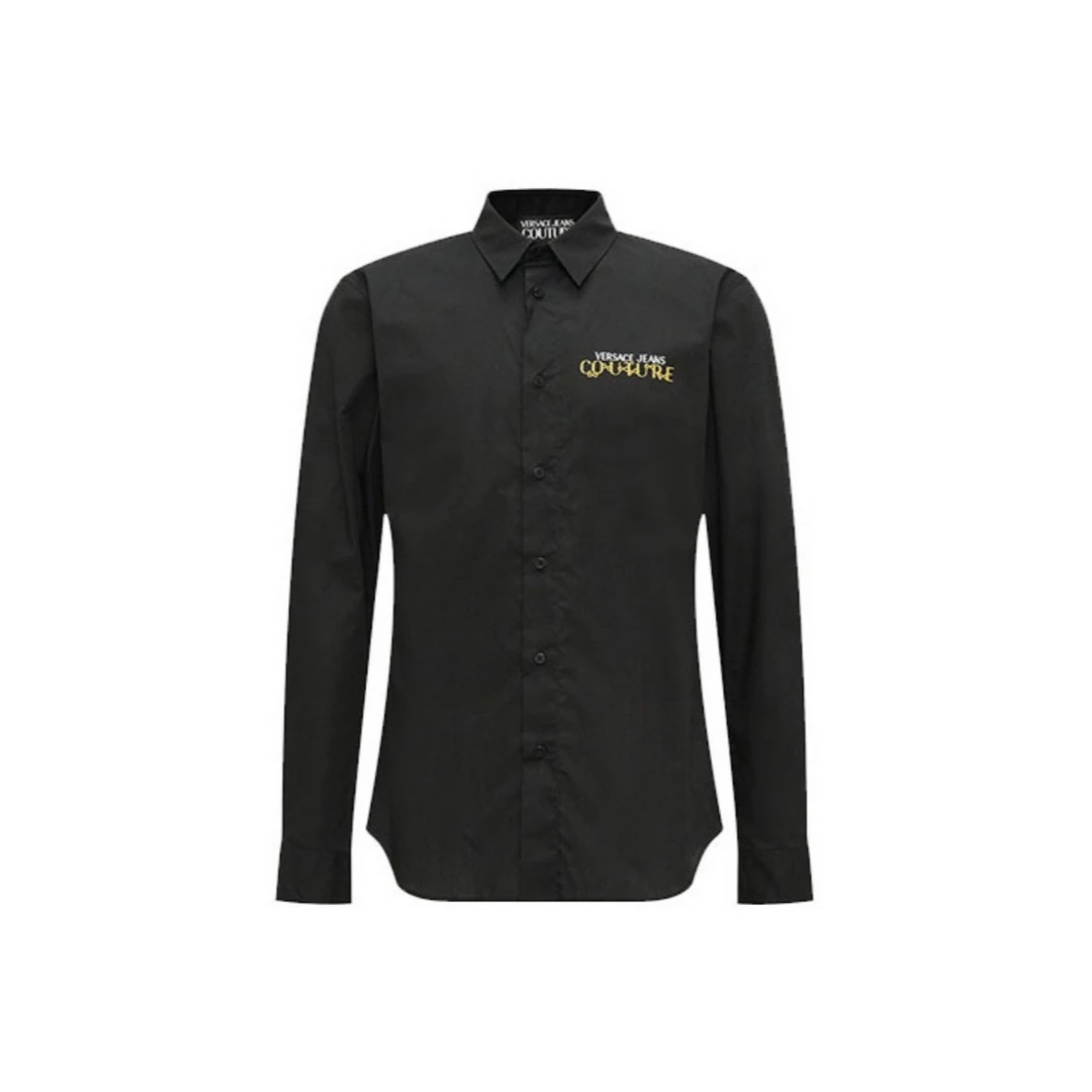 VERSACE JEANS COUTURE 字母Logo印花尖领长袖衬衫 男款 黑色