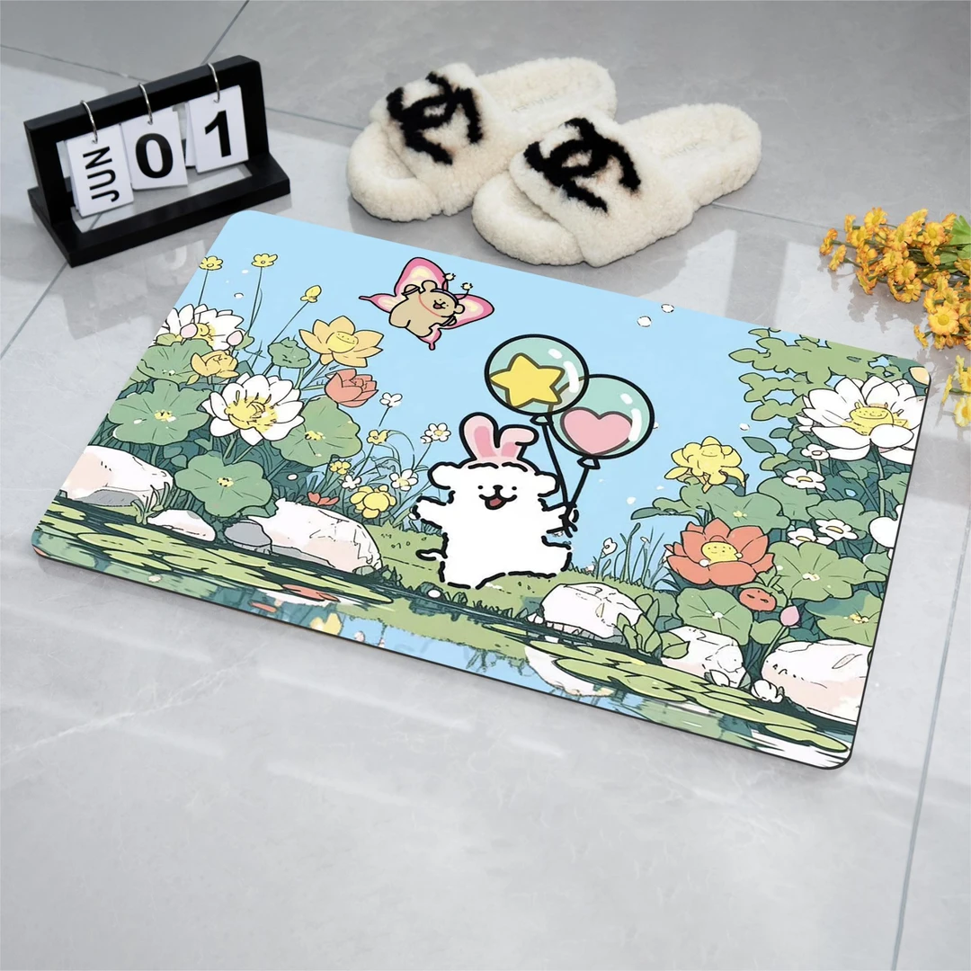 硅藻泥浴室吸水地垫卡通线条狗家用卫生间卧室浴室地垫吸水防滑垫