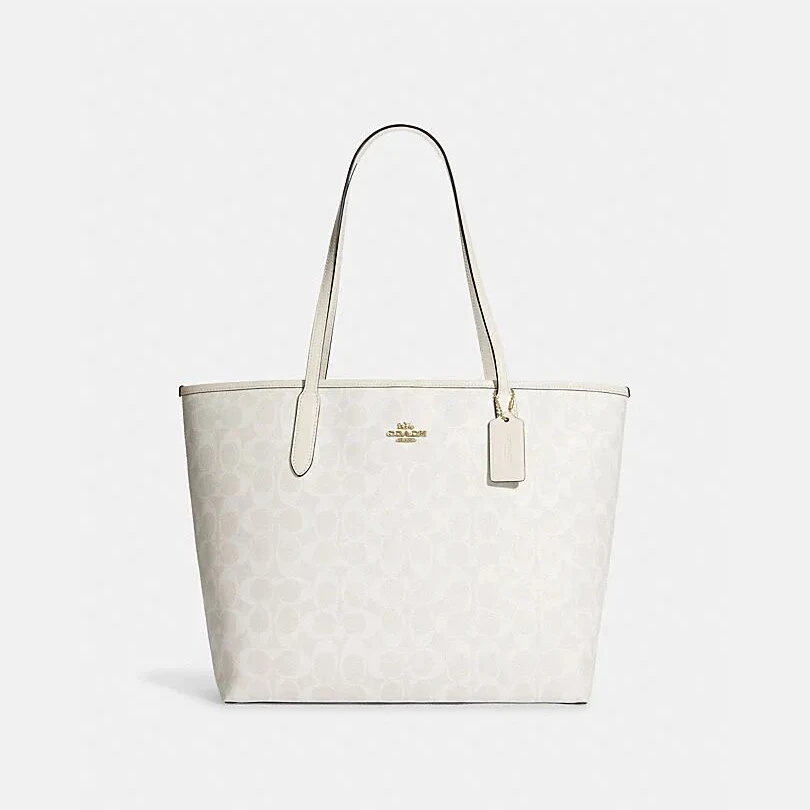 COACH/蔻驰 购物袋City Tote敞口托特包冰川白logo 33*29*16cm