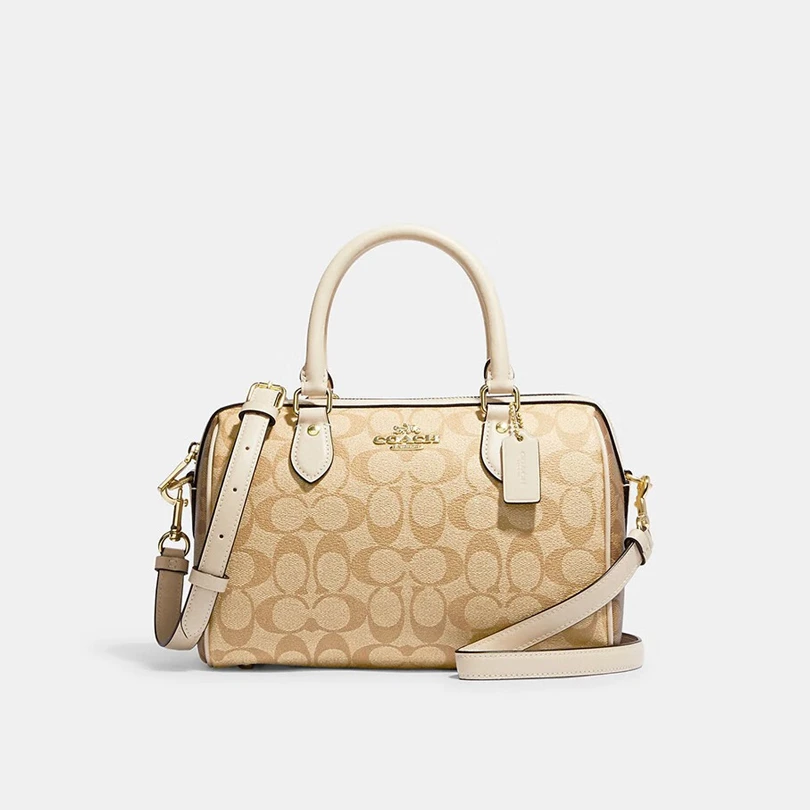 COACH/蔻驰奶茶拼老花Rowan中号斜挎波士顿CH486 25.5*16.5*14cm