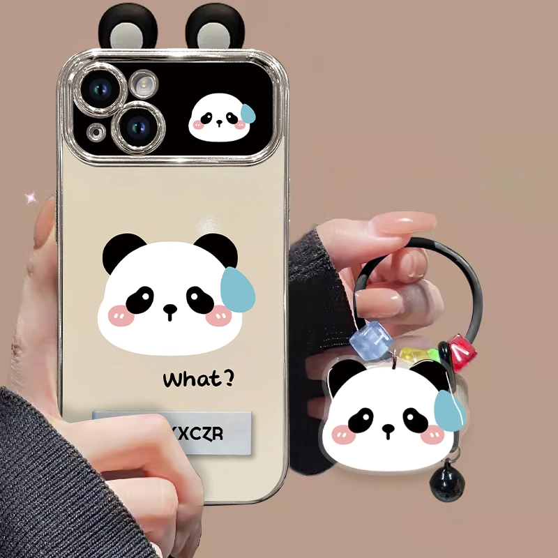汗颜熊猫苹果15/13创意手机壳13pro电镀大视窗14pro卡通流行可爱