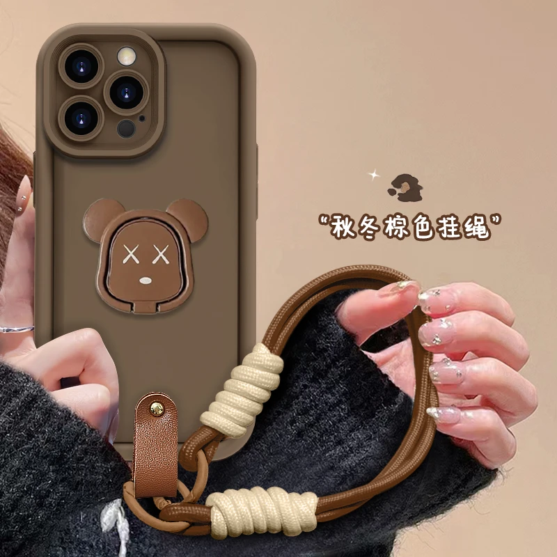 适用于苹果16暴力熊支架手机壳oppo华为vivo简约个性硅胶松弛感女