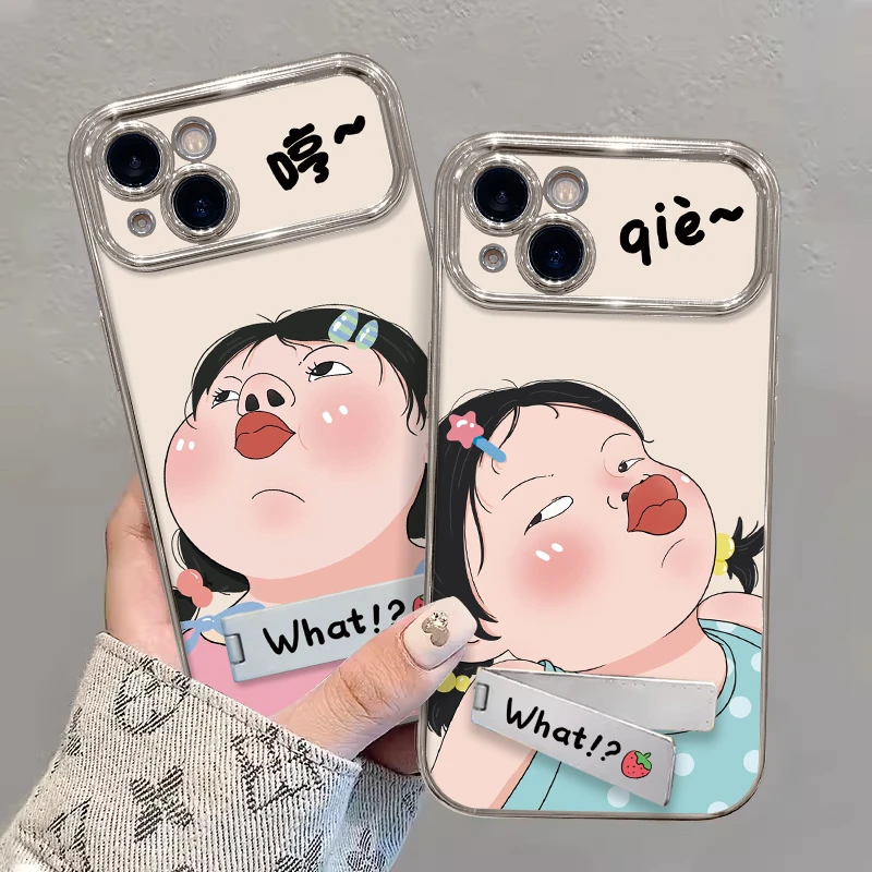 嘟嘴女孩苹果15pro创意手机壳12/14promax搞怪流行iphone防摔电镀