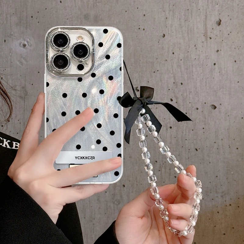 简约波点手机壳适用于苹果OPPO华为VIVO松弛感高级感精孔羽纱壳女